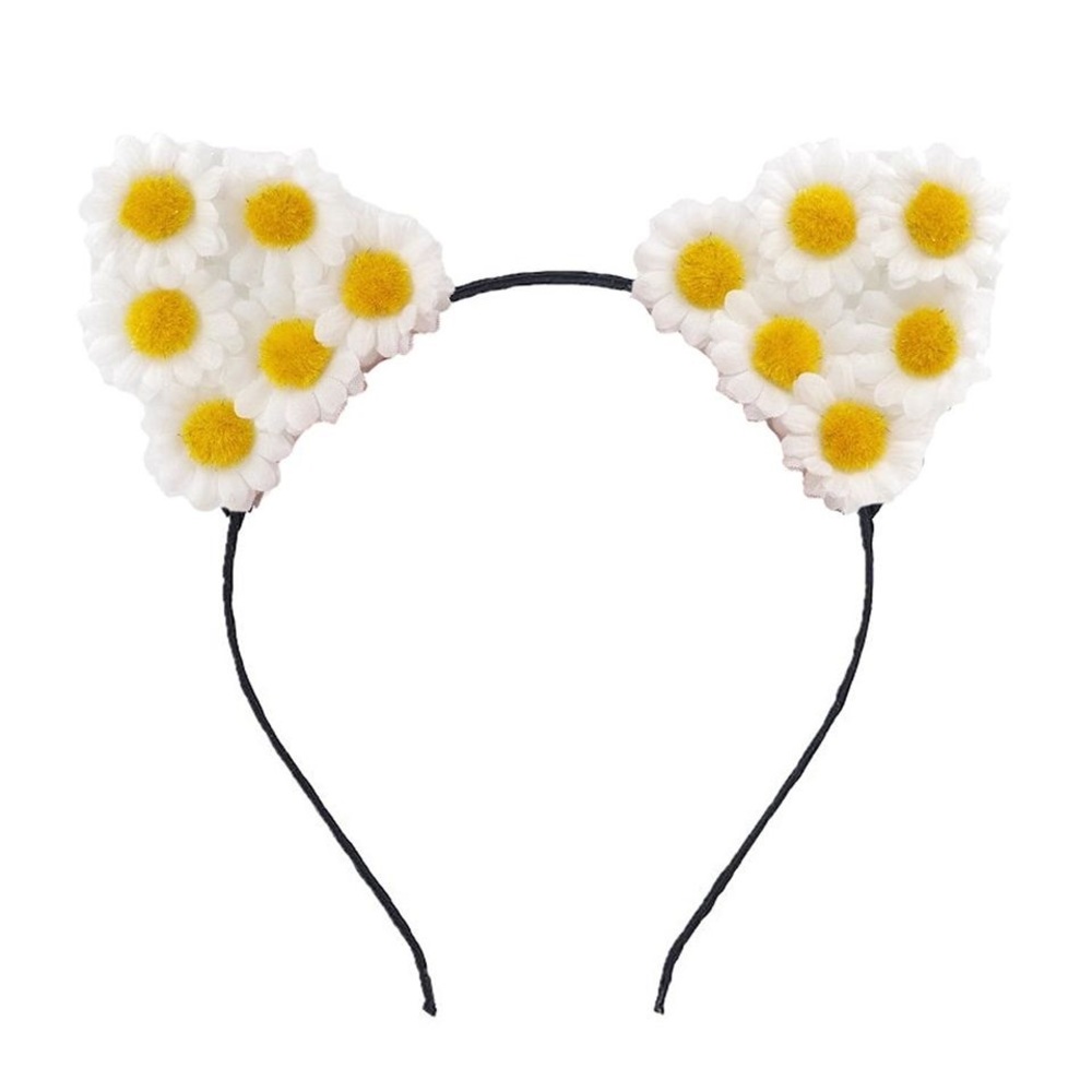 White Yellow Daisy Flower Floral Cat Ears